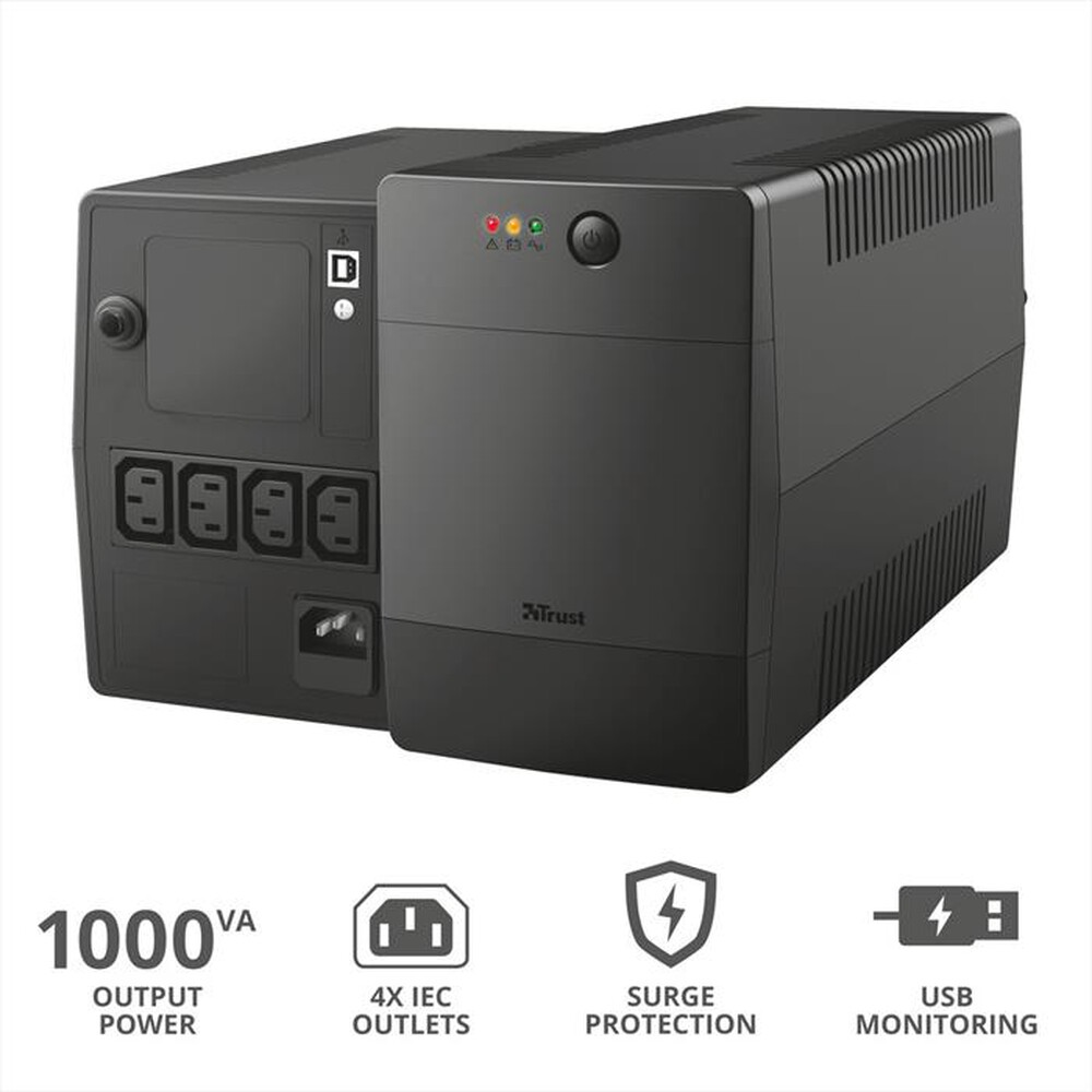 "TRUST - PAXXON 1000VA UPS 4 IEC OUTLETS-Black"