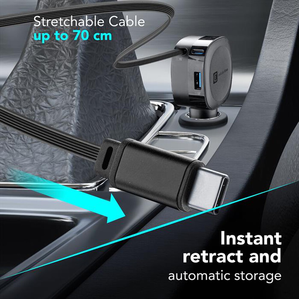 Immagine del prodotto CELLULARLINE - RETRACTABLE CAR CHARGER 65W-Nero