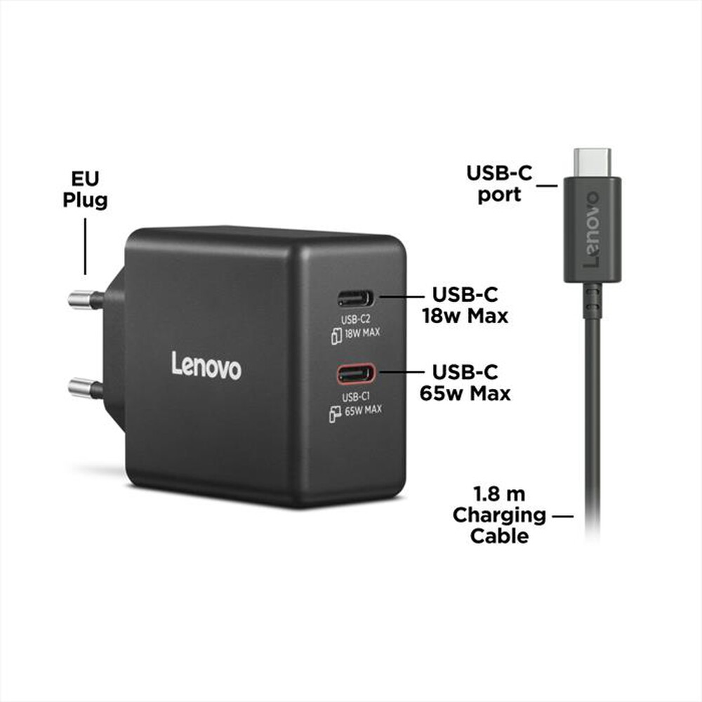 Immagine del prodotto LENOVO - Caricabatterie DUAL USB-C 65W GAN-NERO