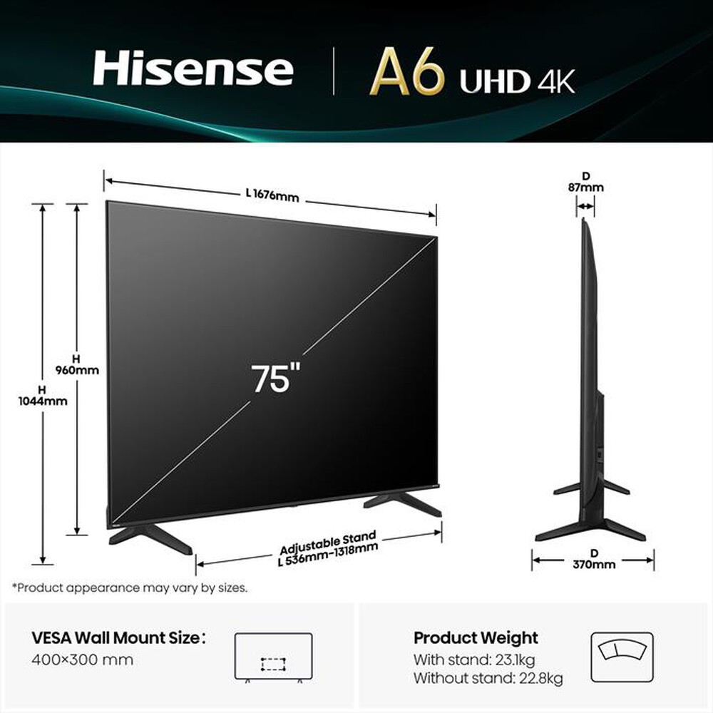 Immagine del prodotto HISENSE - Smart TV 75" 4K Ultra HD 75A69Q-NERO