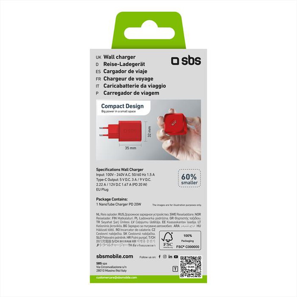 Immagine del prodotto SBS - Caricatore da muro TETRGAN1C20R-Rosso
