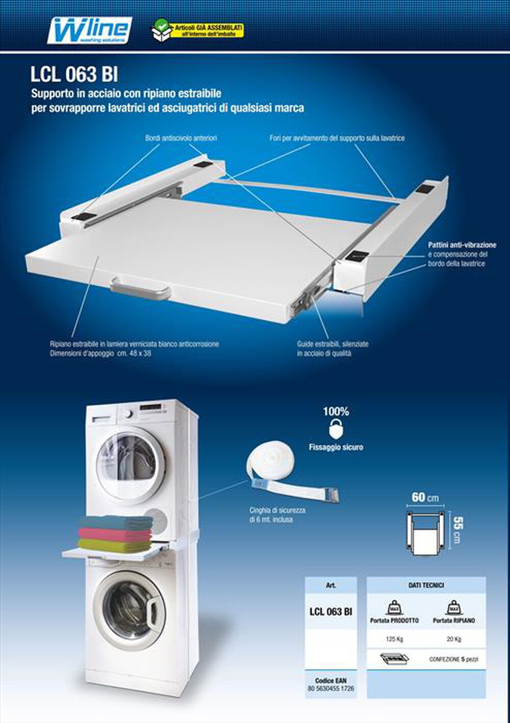 Immagine del prodotto MUNARI - Supporto per lavatrici e asciugatrici LCL063BI-BIANCO