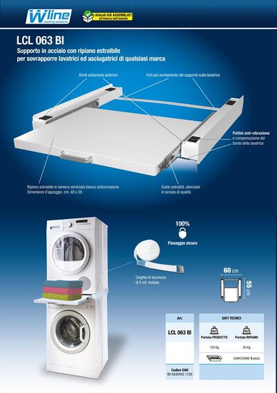 MUNARI - Supporto per lavatrici e asciugatrici LCL063BI-BIANCO