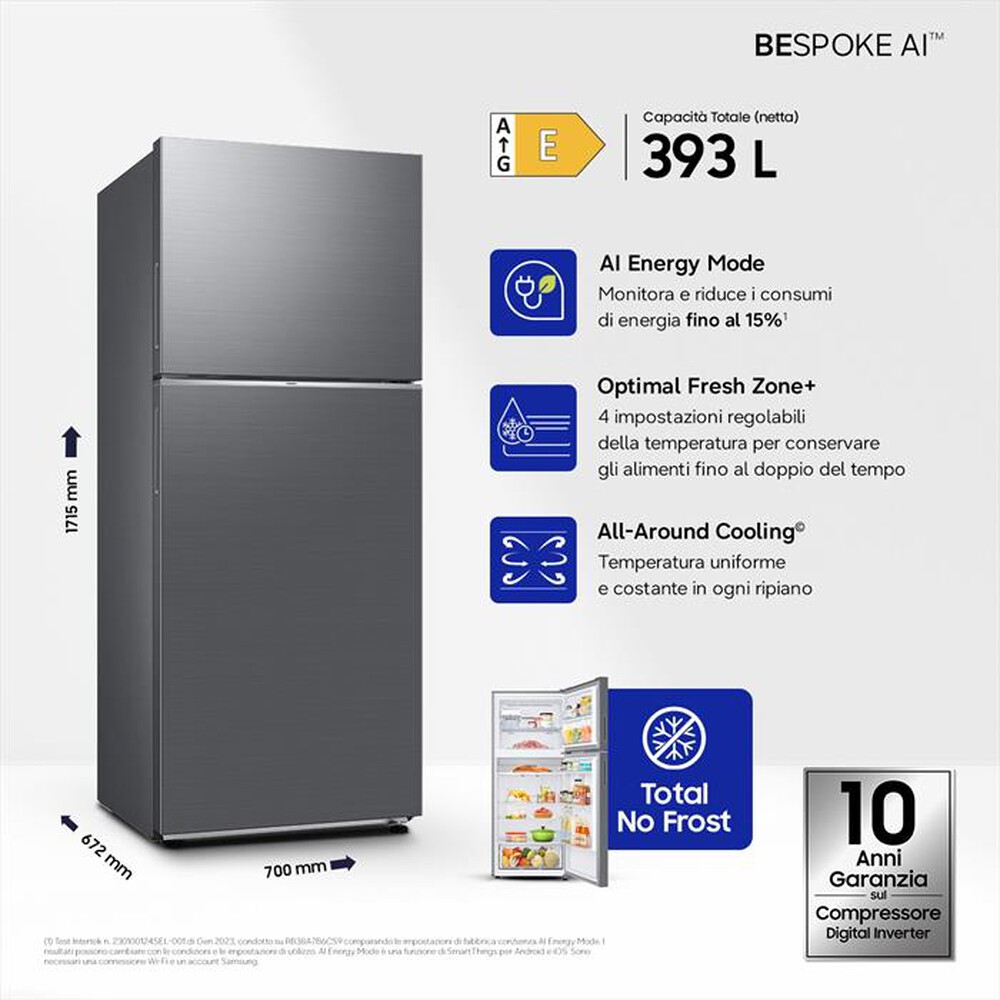 Immagine del prodotto SAMSUNG - Frigorifero 2 porte RT38CG6624S9ES Classe E 393 lt-METAL INOX