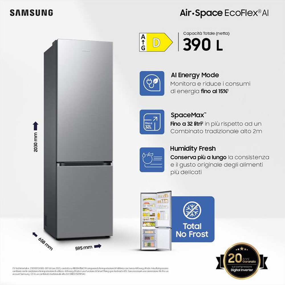 "SAMSUNG - Frigorifero combinato RB38C600DSA/EF ClasseD 390lt-SILVER INOX"