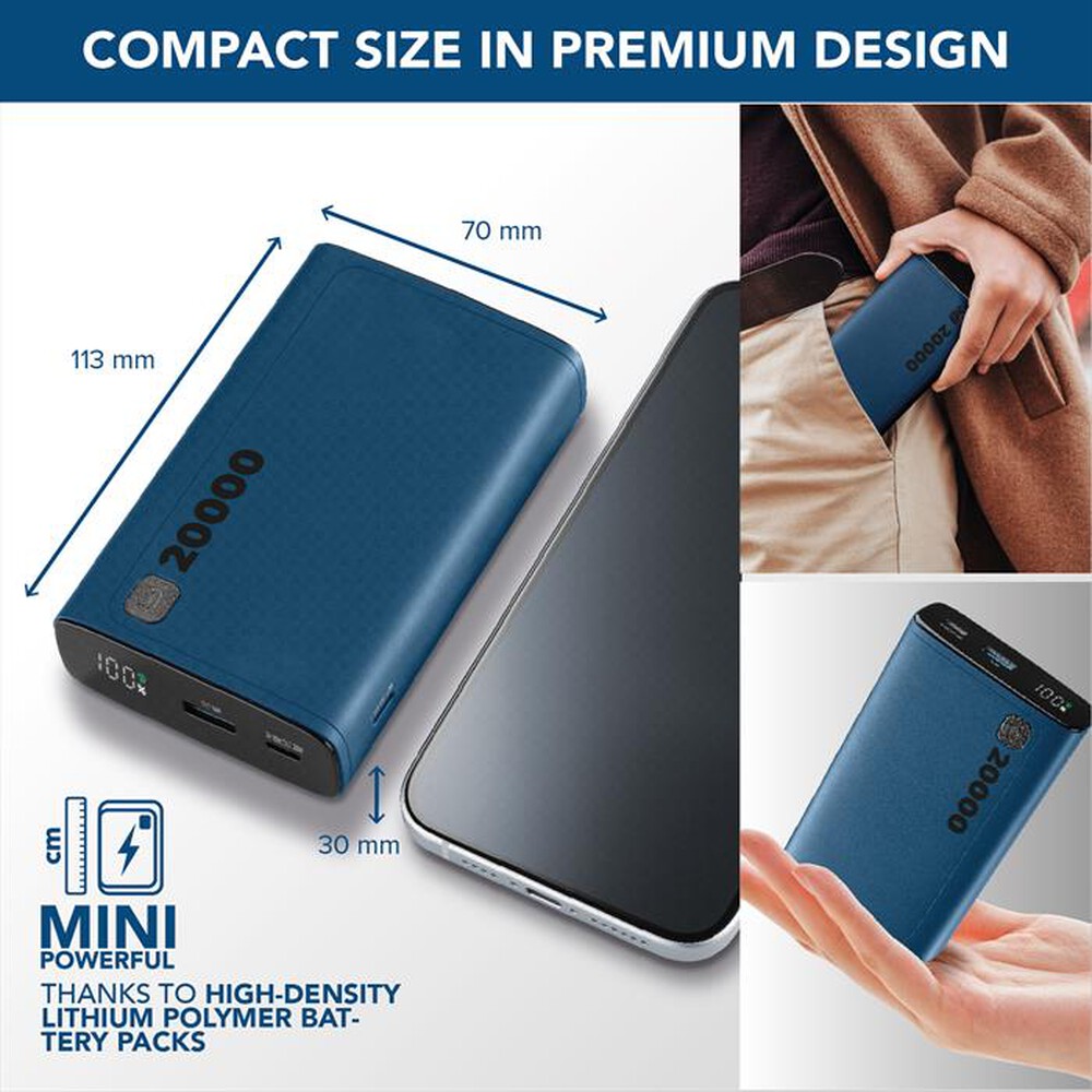 Immagine del prodotto CELLULARLINE - Caricabatterie Portatile PBDISPL01PD20000B-Blu