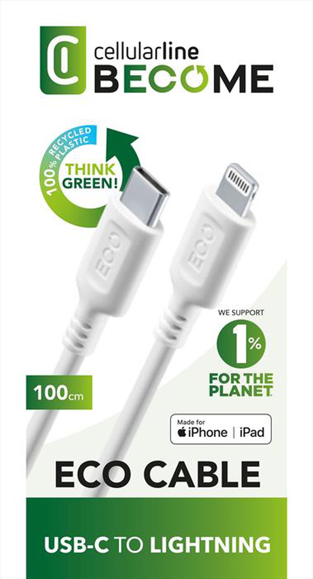 Immagine del prodotto CELLULARLINE - Cavo da USB-C a Lightning ECOUSBDATAC2L1MW-Bianco