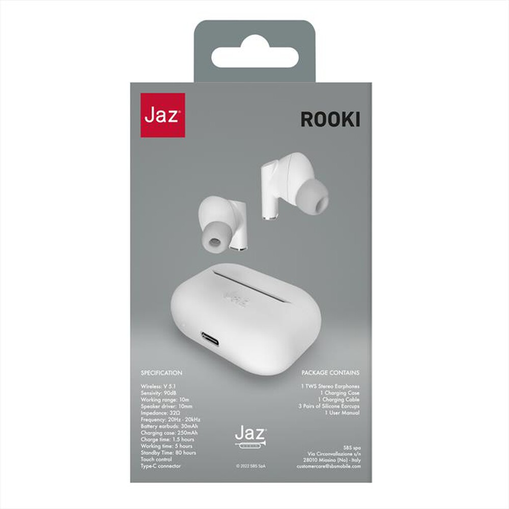 "JAZ - Auricolare bluetooth TEJZEARROOKITWSBTW-Bianco"