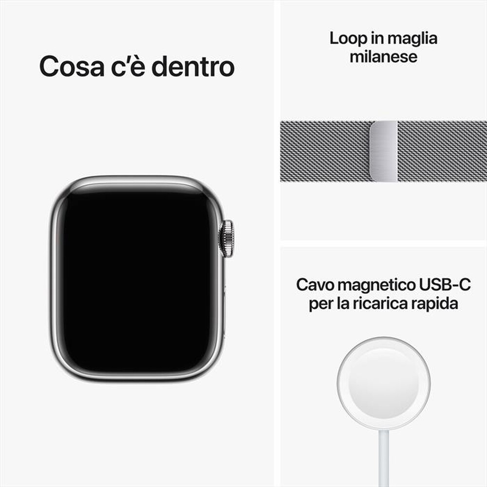 "APPLE - Watch Series 8 GPS + Cellular 41mm Acciaio-Argento milanese"