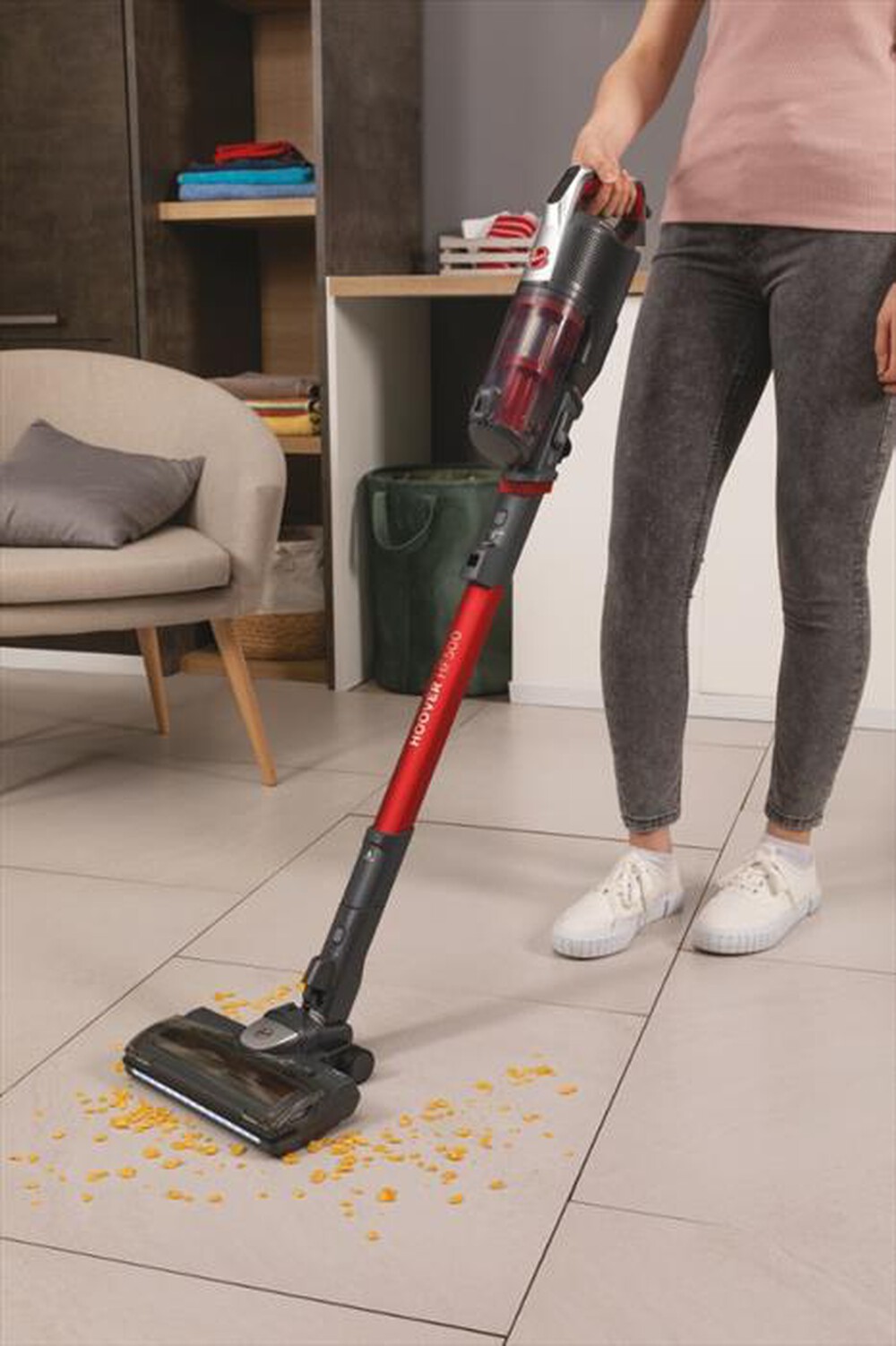 "HOOVER - Aspirapolvere ricaricabile HF522STH-Grigio, Rosso"