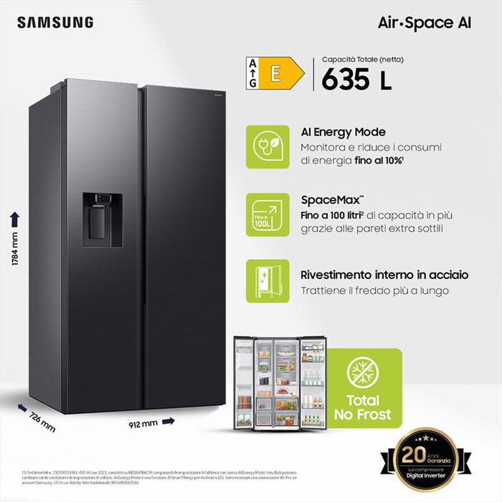 Immagine del prodotto SAMSUNG - Frigorifero side by side RS70F64KEFEF Classe E-Antracite