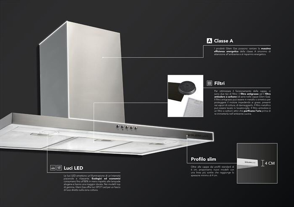 "GLEM GAS - Cappa a parete GHB684IX-INOX"