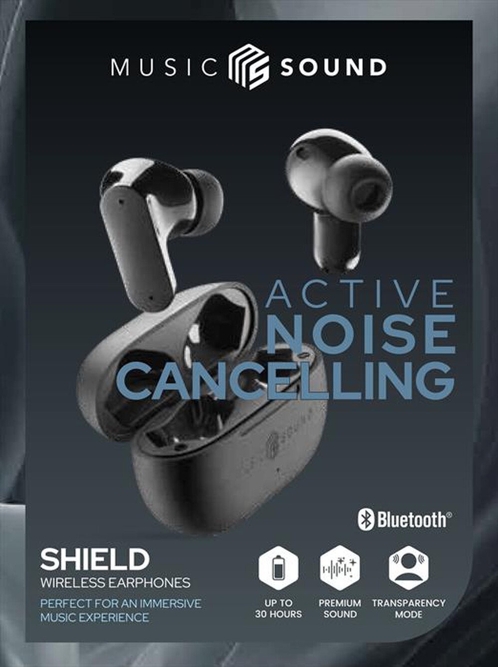 "MUSIC SOUND - Auricolare bluetooth SHIELD-Black"