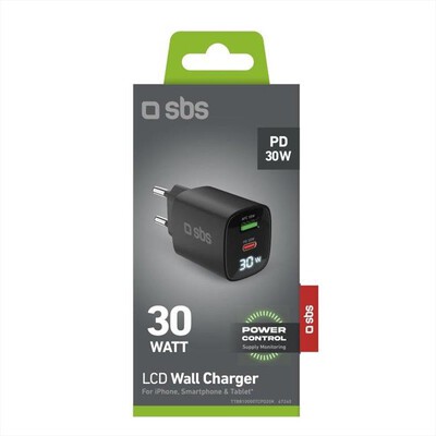 SBS - Caricatore da rete TETRGANLCD1USB1C30K-Nero