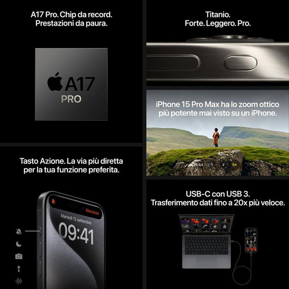 "WIND - 3 - Apple iPhone 15 Pro 128GB-Titanio nero"