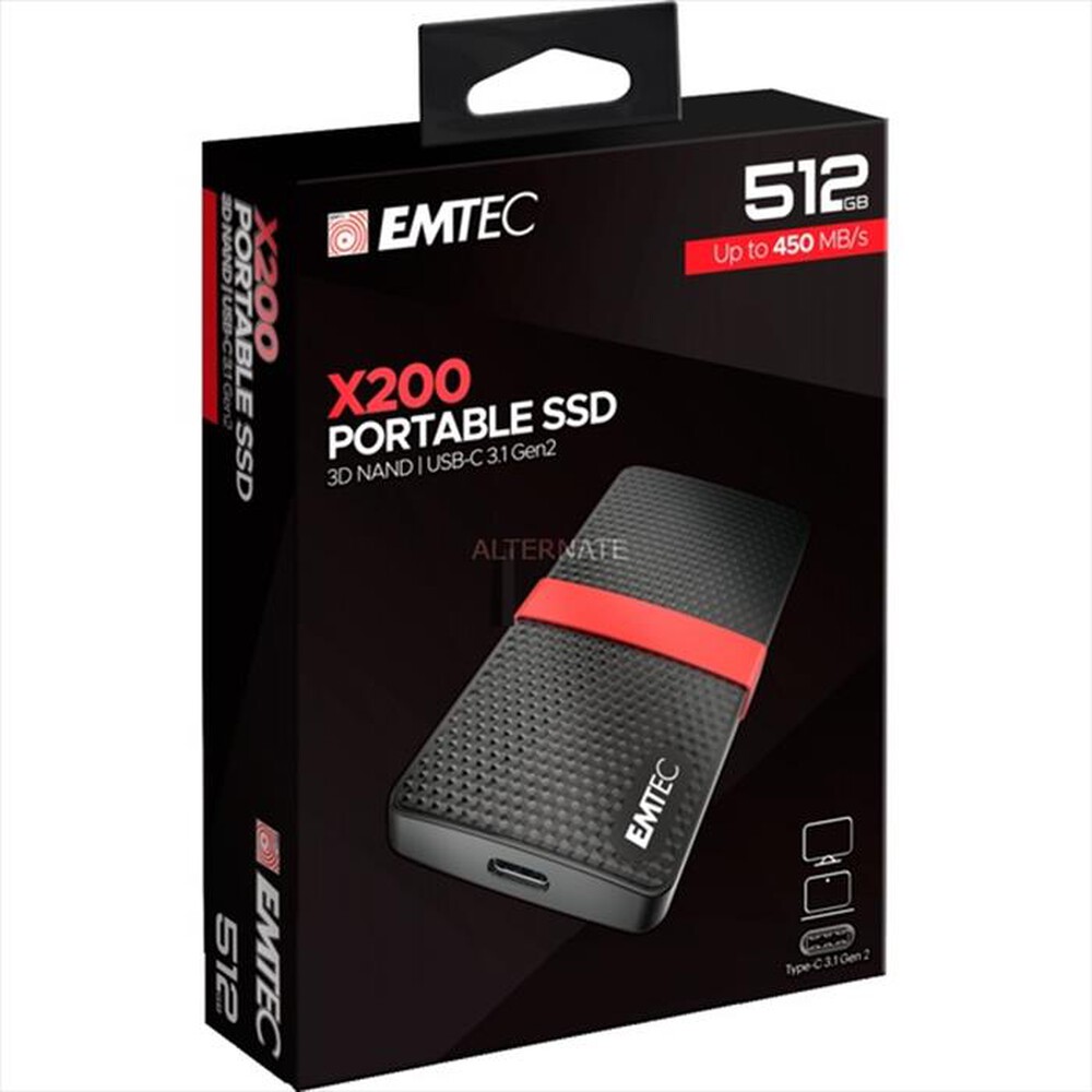 "EMTEC - Hard disk esterno ECSSD512GX200-Nero/Rosso"