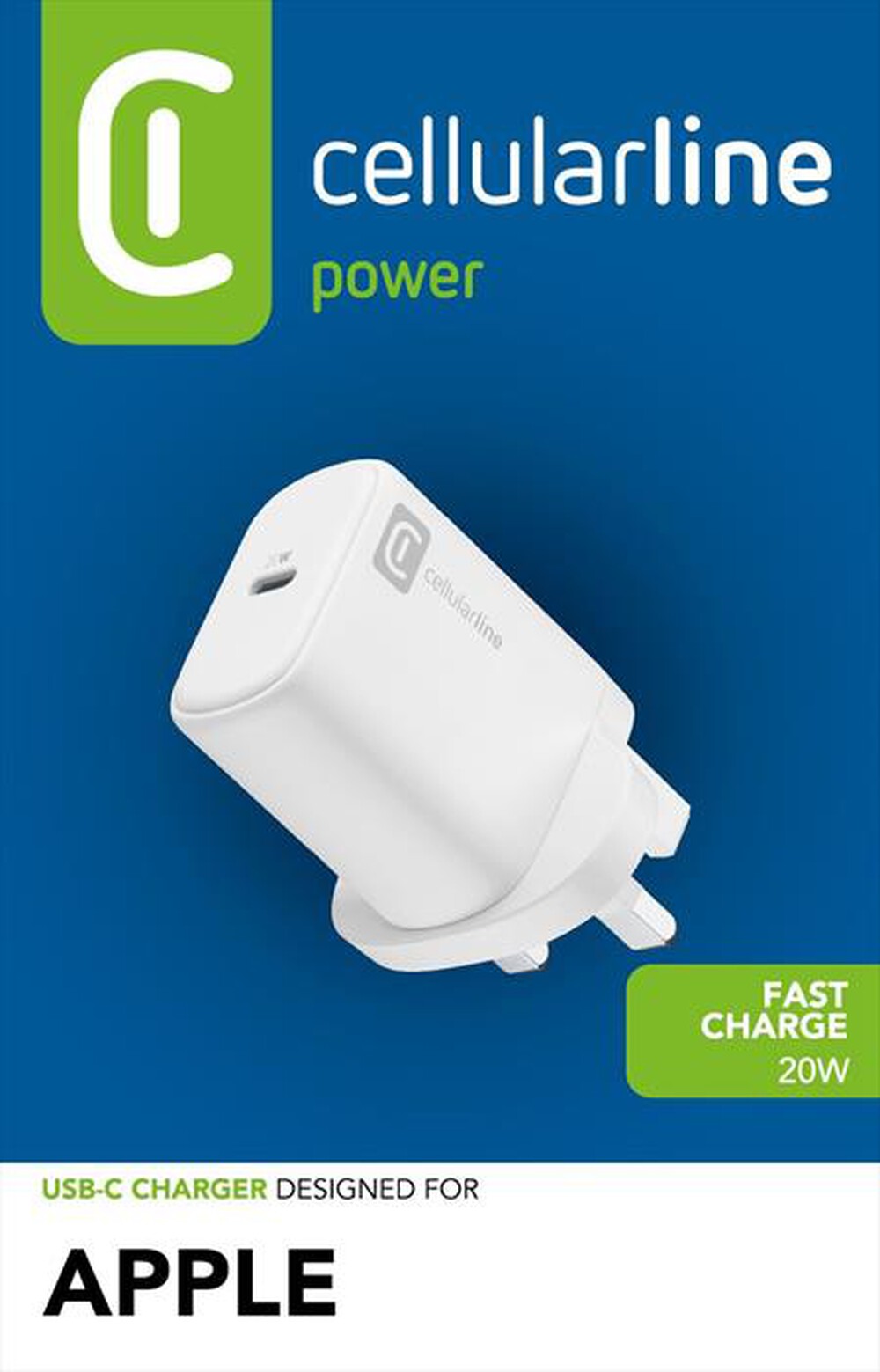 Immagine del prodotto CELLULARLINE - Caricabatterie da rete con USB-C 20W - UK PLUG-Nero