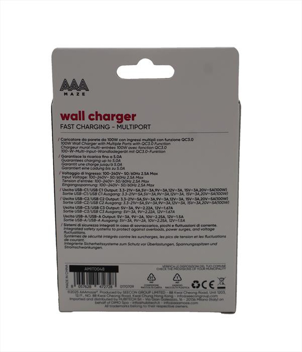 Immagine del prodotto AAAMAZE - ALIMENTATORE DA PARETE MULTIPORTA 100W-Nero