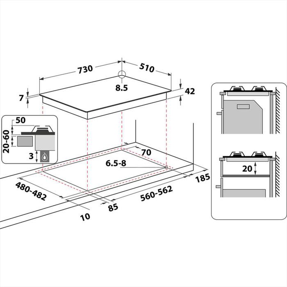 "WHIRLPOOL - Piano cottura a gas GMR 7522/IXL 73cm"
