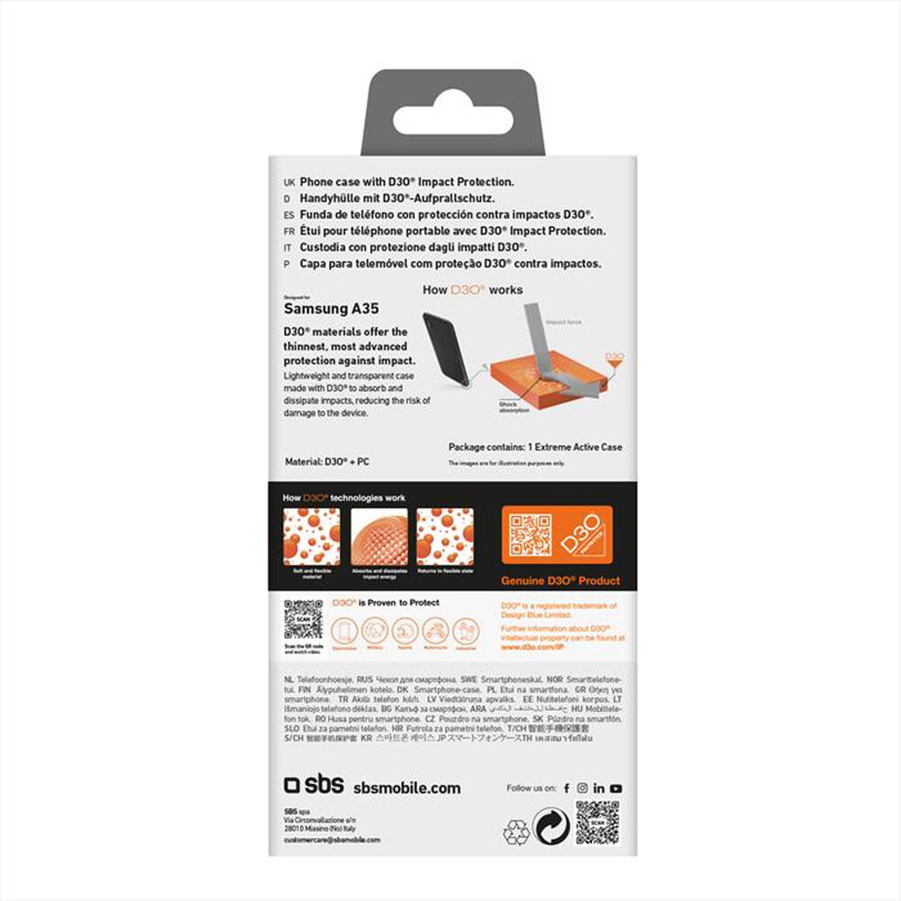 Immagine del prodotto SBS - Cover D3O TED3OCOVSAA55 per Samsung A55-Trasparente
