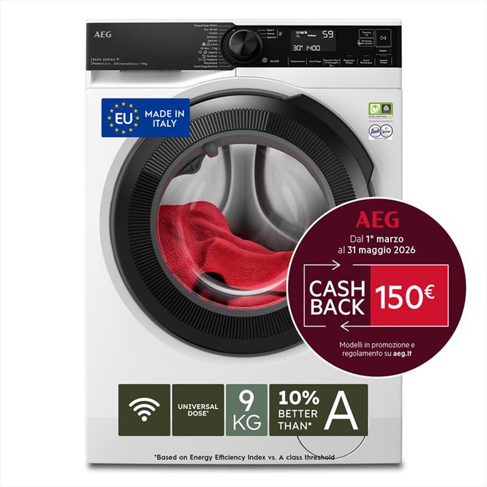Immagine del prodotto AEG - Lavatrice LR8H94GBY 9 Kg Classe A-Bianco/obl&ograve; nero