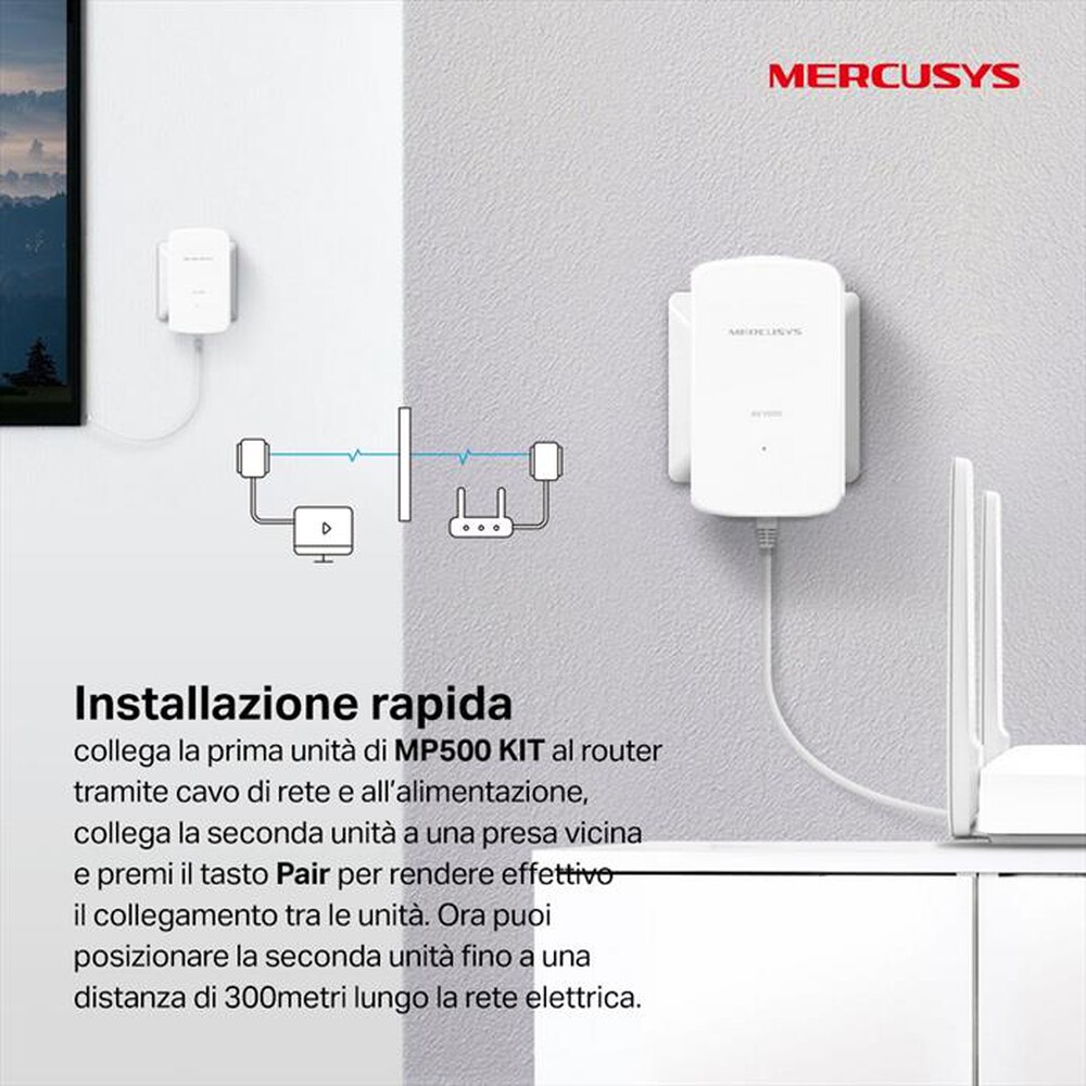"MERCUSYS - AV1000 GIGABIT POWERLINE STARTER KIT-bianco"