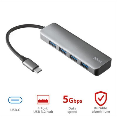 TRUST - HALYX USB-C 4-PORT USB3.2 HUB - Alluminio