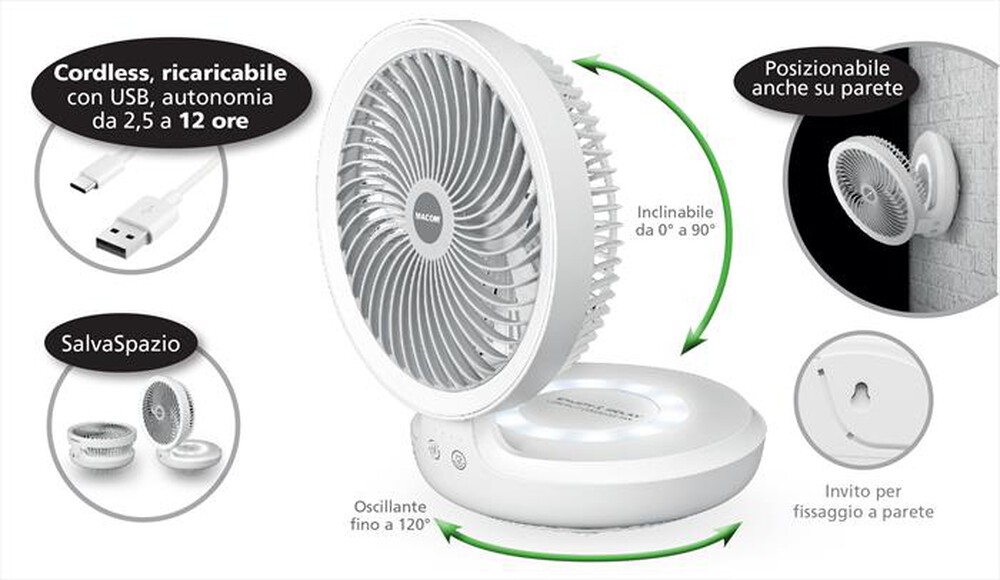 Immagine del prodotto MACOM - COMPACT CORDLESS FAN-Bianco