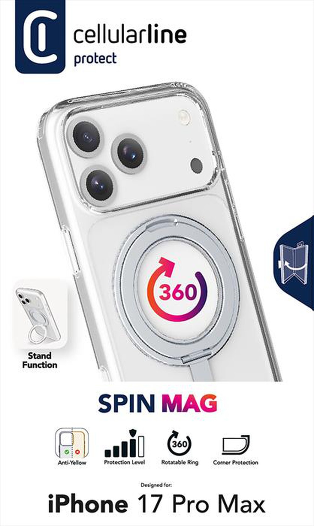 Immagine del prodotto CELLULARLINE - Custodia SPIN MAG per IPHONE 17 PRO MAX-Trasparente