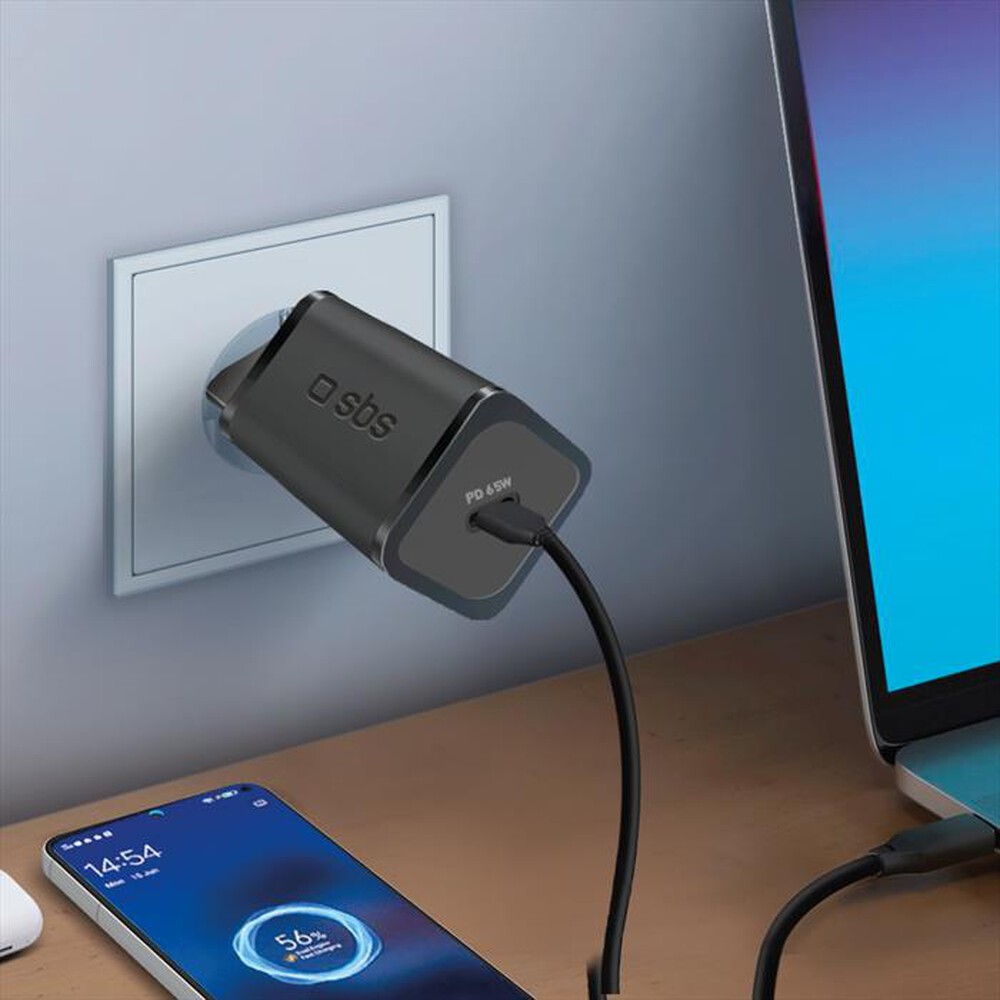"SBS - Caricatore da rete TETRGAN1C65W-Nero"