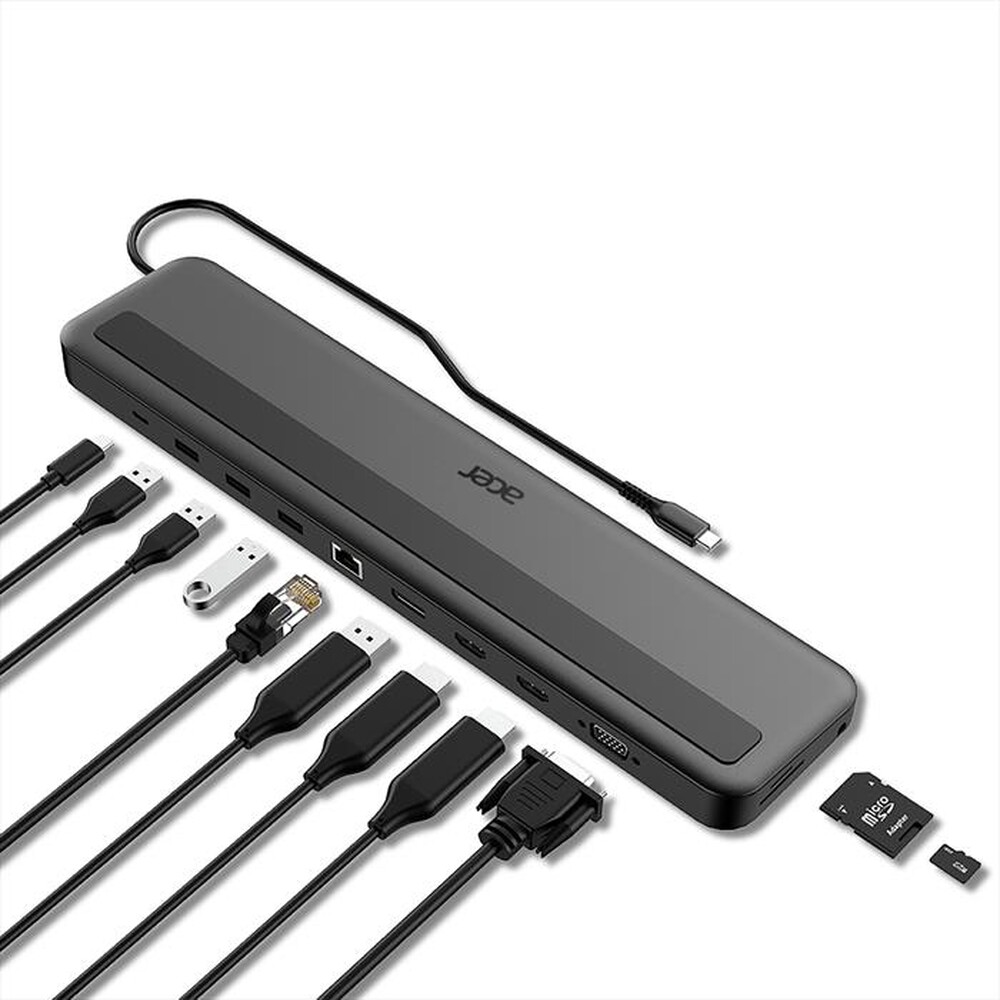 "ACER - DOCKING USB C TRIPLE DISPLAY 13 IN 1 CON SUPPORTO-Nero"