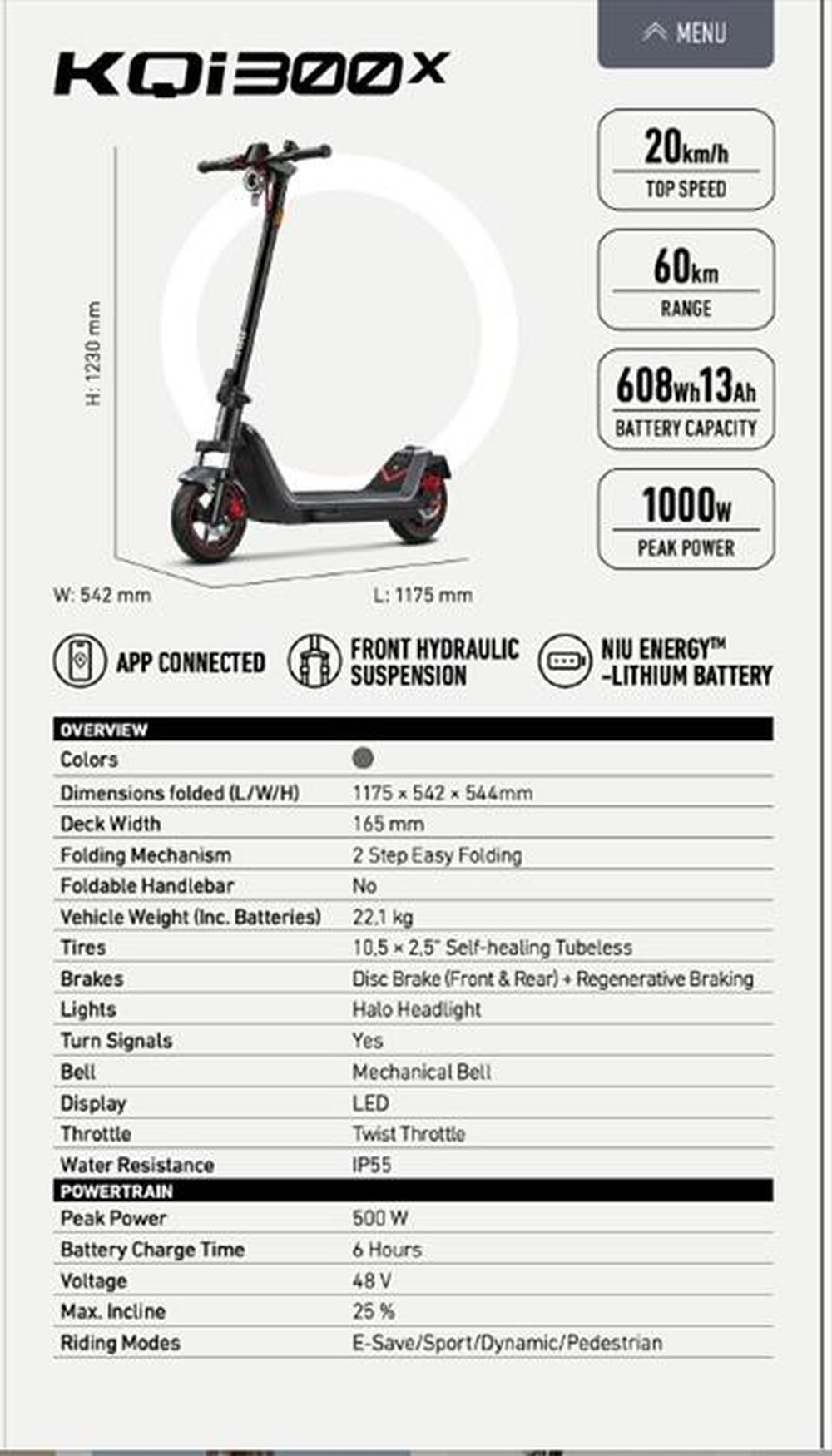 Immagine del prodotto NIU - Monopattino elettrico KQI300-BLACK/GREY