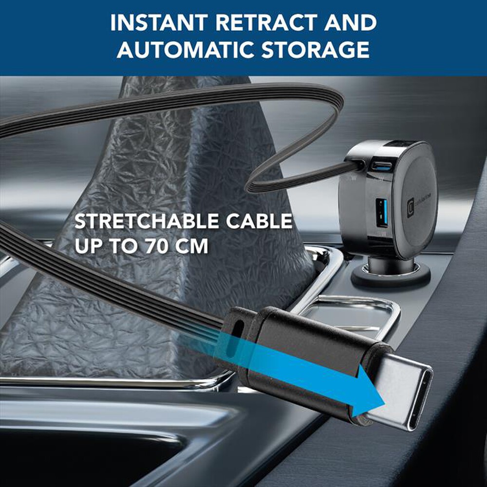 Immagine del prodotto CELLULARLINE - RETRACTABLE CAR CHARGER 65W-Nero