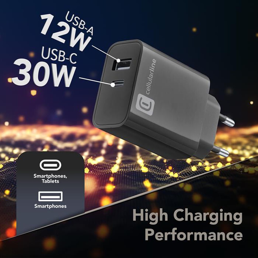 Immagine del prodotto CELLULARLINE - Caricabatterie 2 porte di ricarica ACHUSB2PD32WK-Nero