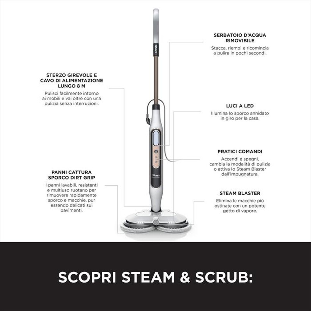 "SHARK - Scopa a vapore STEAM MOP CON STEAM BLASTER S8201EU-Bianco"