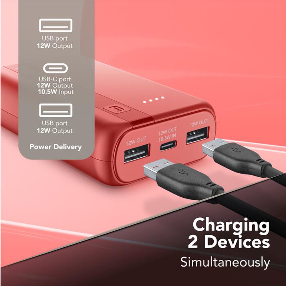 Immagine del prodotto CELLULARLINE - POWER BANK ESSENTIAL 10000-Rosso