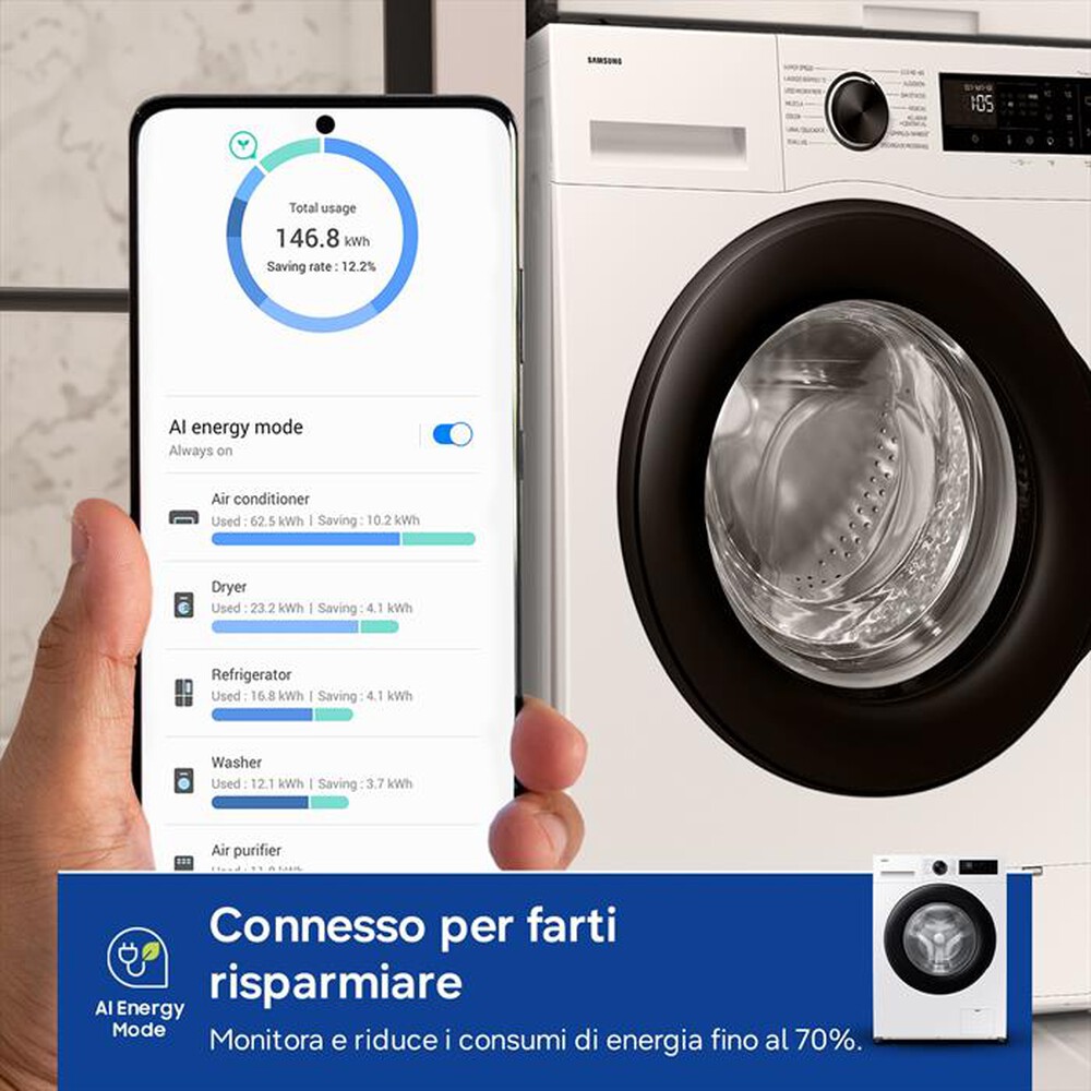 Immagine del prodotto SAMSUNG - Lavatrice WW90DG5G34AEET 9 Kg Classe A-bianca con obl&ograve; e display nero