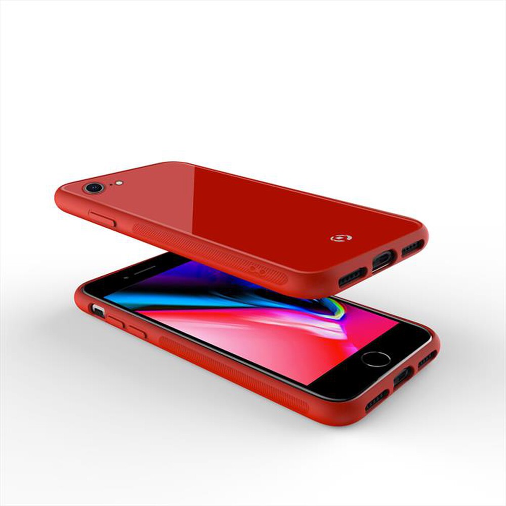 "CELLY - COVER PER IPHONE 7/8-Rosso/Vetro temperato+TPU"