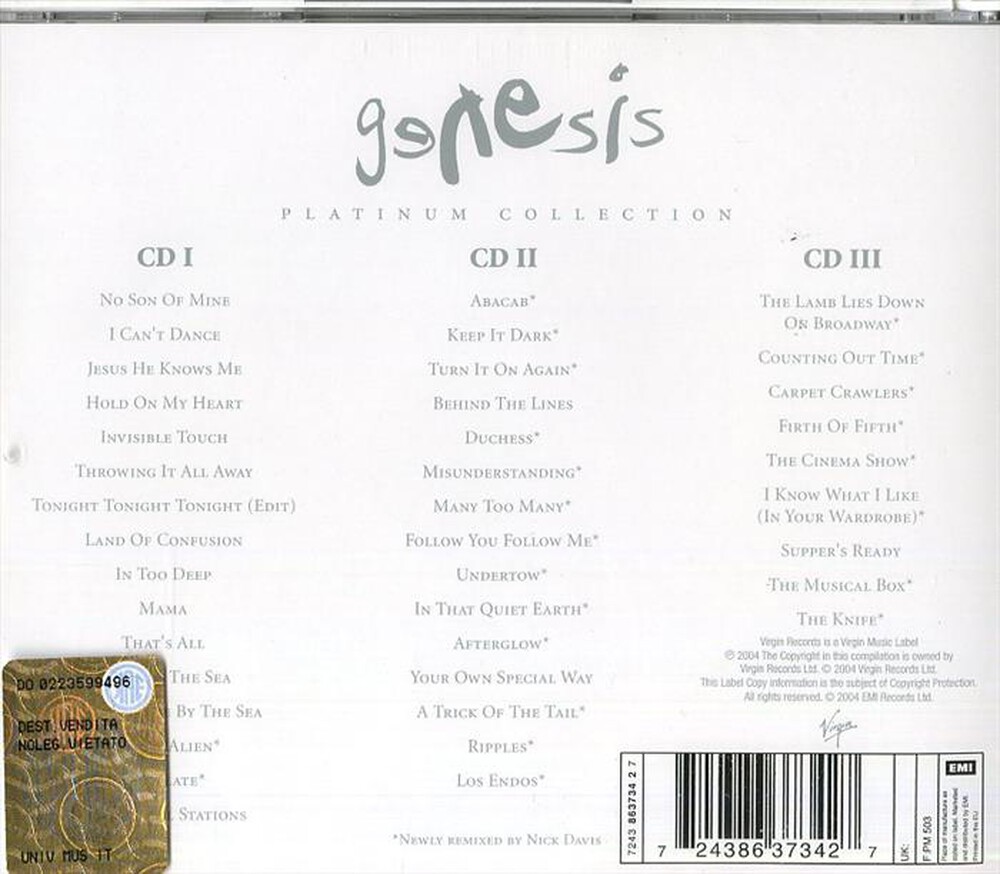 "EMI MUSIC - Genesis - The Platinum Collection - "