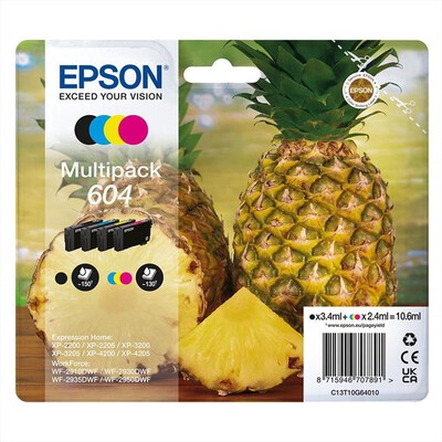 EPSON - Cartuccia INK SERIE ANANAS MULTIPACK 604 STD-NERO/CIANO/MAGENTA/GIALLO,  EPSON - Cartuccia INK SERIE ANANAS MULTIPACK 604 STD-NERO/CIANO/MAGENTA/GIALLO