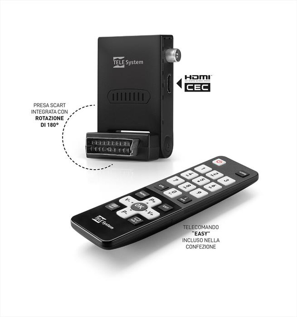"TELESYSTEM - TS FACILE ZAPPER STEALTH T2 HEVC TLC TASTI GRANDI-BLACK"