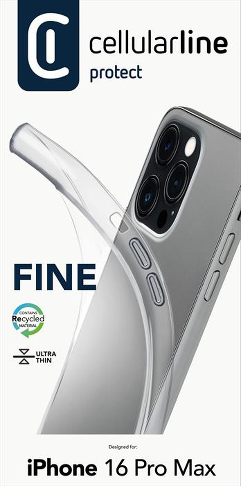 "CELLULARLINE - Cover case FINE per iPhone 16 Pro Max-Transparent"