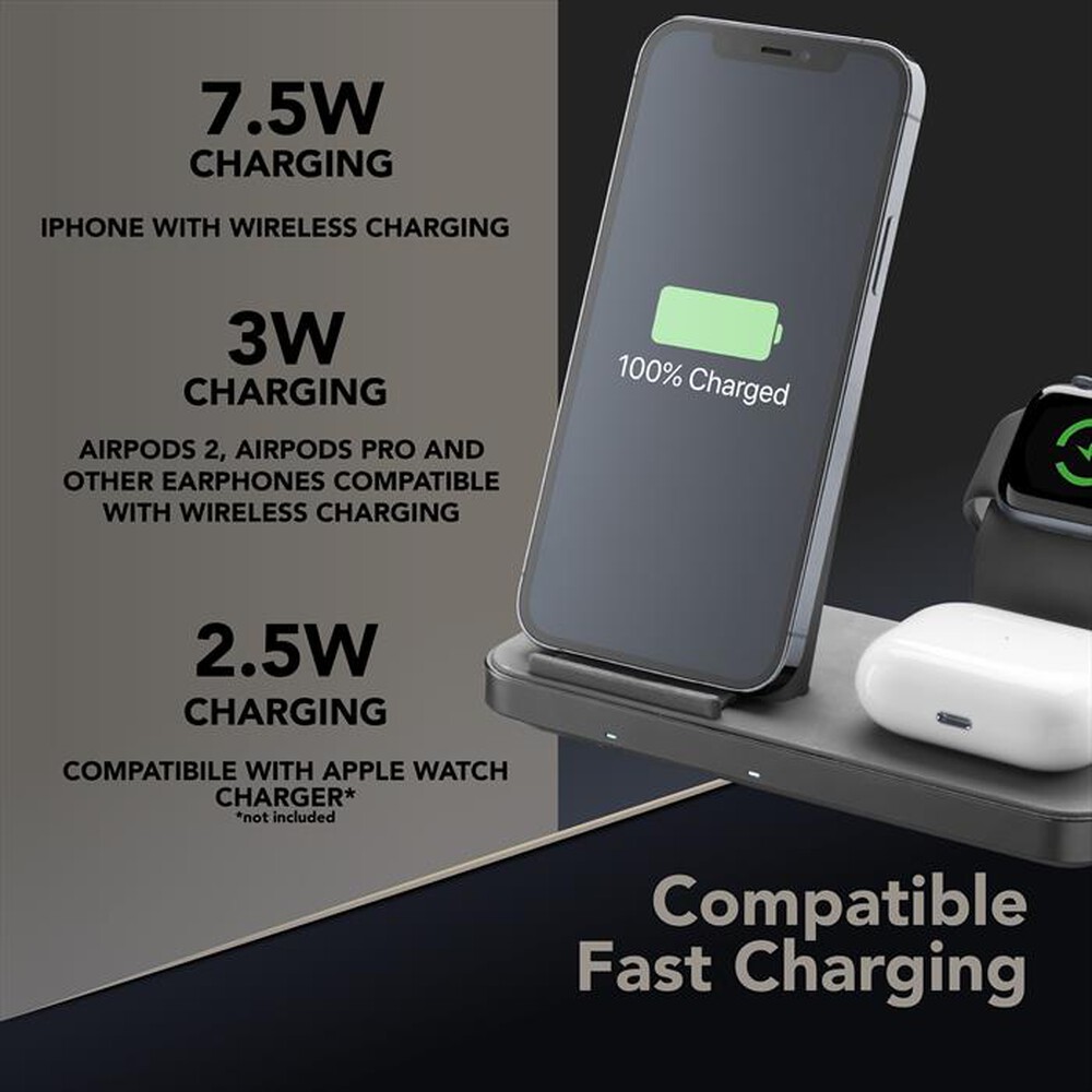 Immagine del prodotto CELLULARLINE - Trio wireless charger WIRELESS3IN1IPHK-Nero