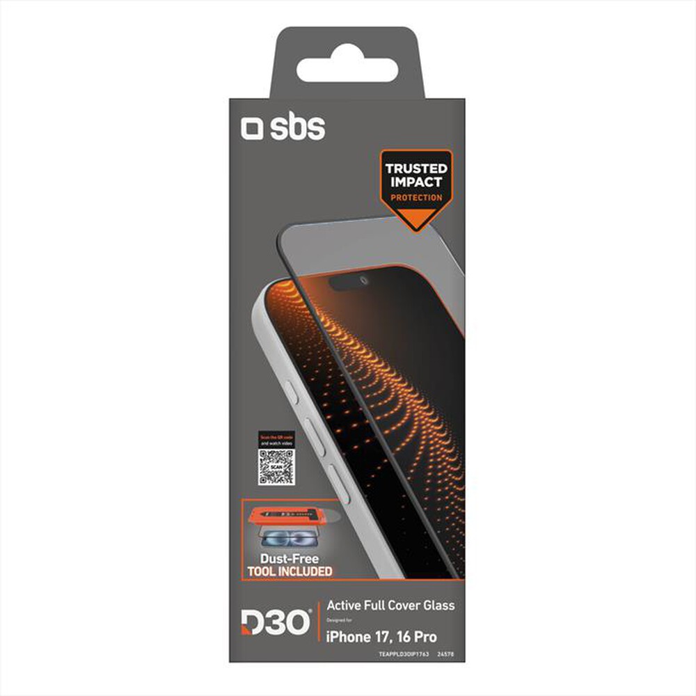 Immagine del prodotto SBS - D3O Full cover glass con applicatore per iPhone 17-Nero