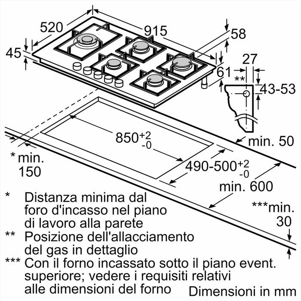 "BOSCH - Piano cottura a gas PPM9A6I40 91,5 cm-Nero"