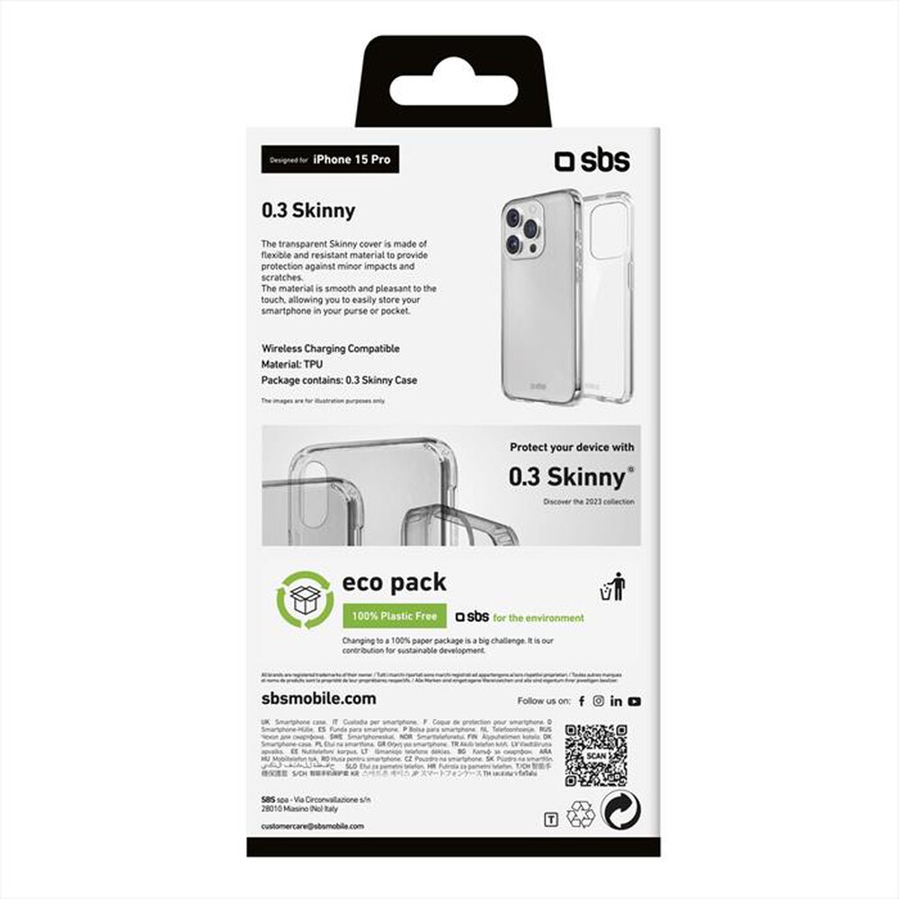 "SBS - Cover Skinny TESKINIP1561PT per iPhone 15 Pro-Trasparente"