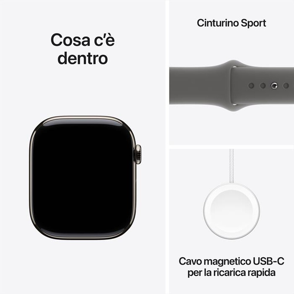 Immagine del prodotto APPLE - Watch Series 10 GPS + Cellular 46mm Titanio-Naturale - Sport Band Grey S/M