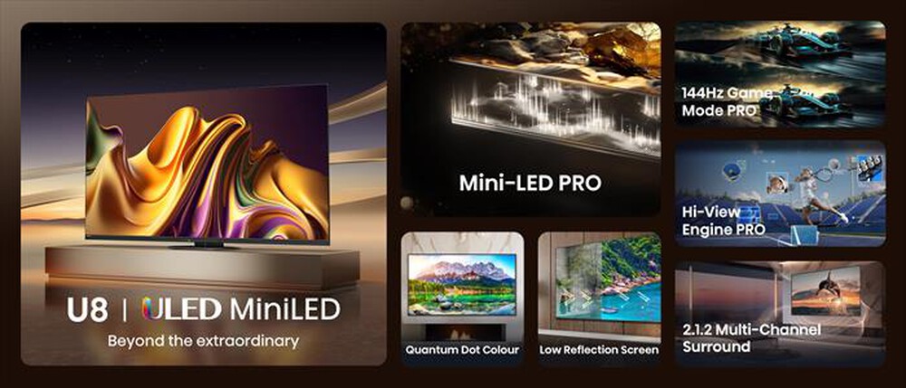 Immagine del prodotto HISENSE - Smart TV MINI LED UHD 4K 65" 65U8NQ-NERO