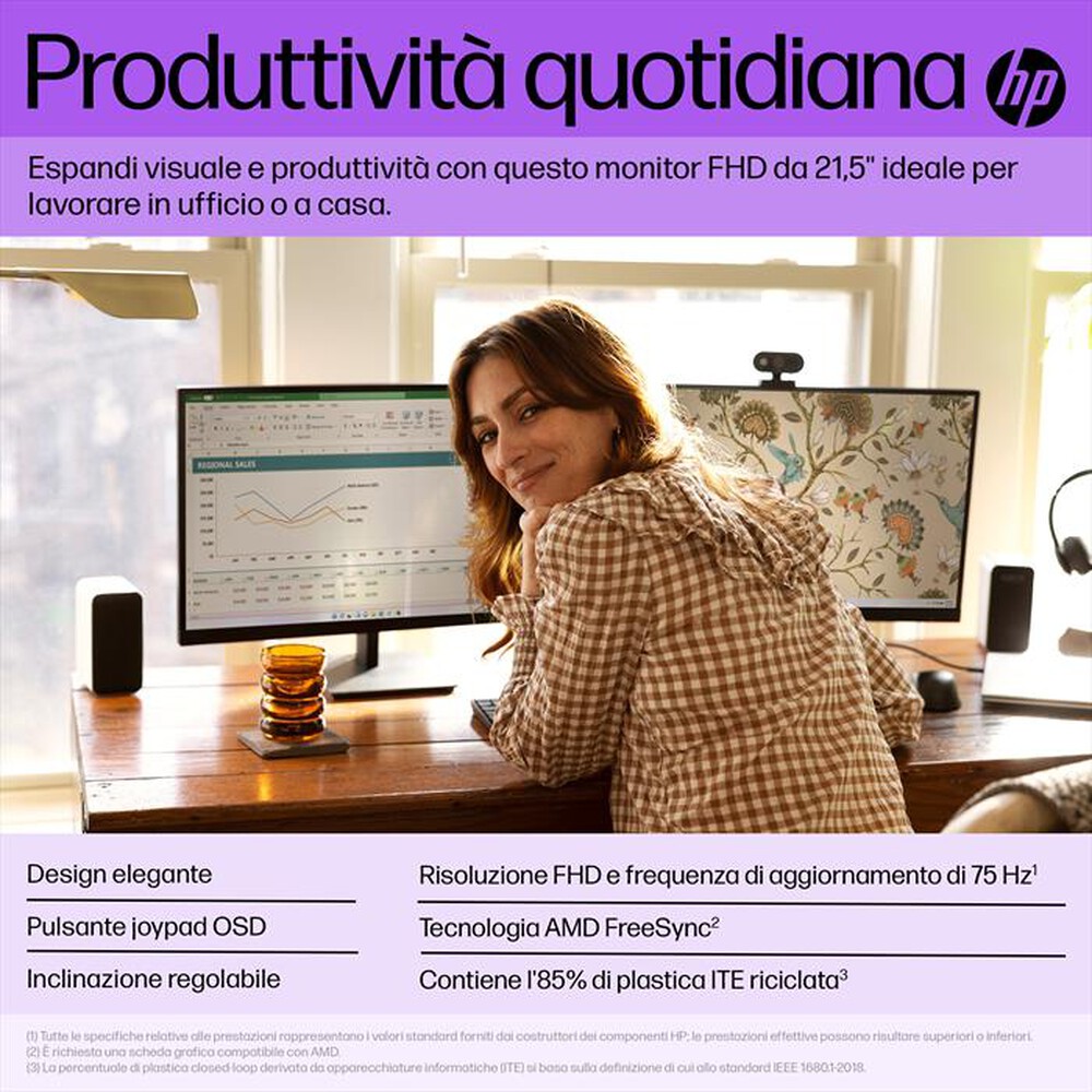 "HP - Monitor WLED FHD 21,5\" V22I G5-Nero"