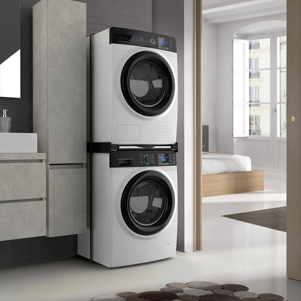 "MELICONI - Kit di sovrapposizione lavatrice TORRE DARK-Tecnopolimero Nero e legno gri"